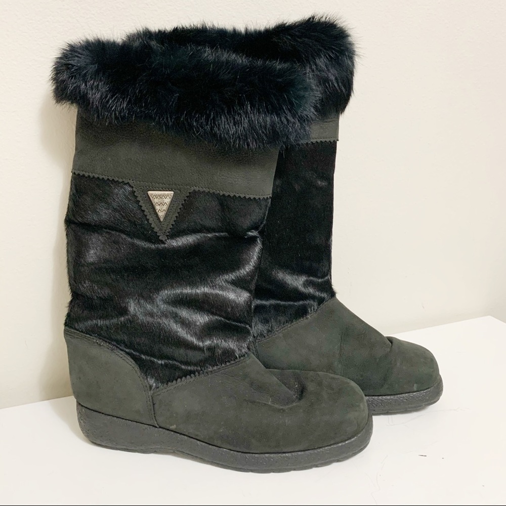 Sorel Black Calf Hair‎ Tall Boots fur 9.5 vintage